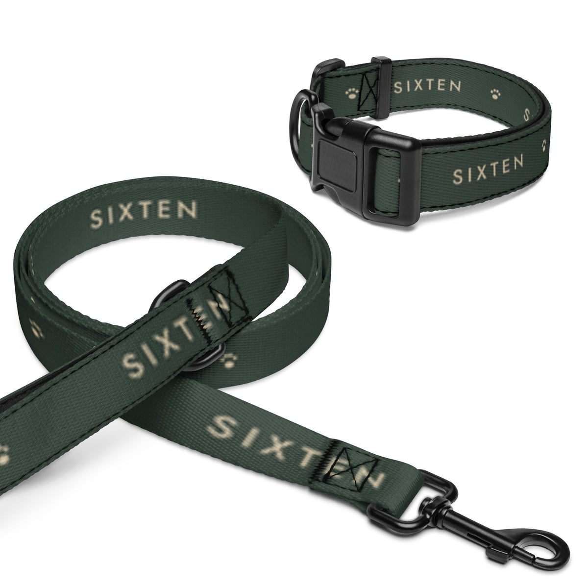 Promenadset i Skog: halsband och koppel med namnet Sixten